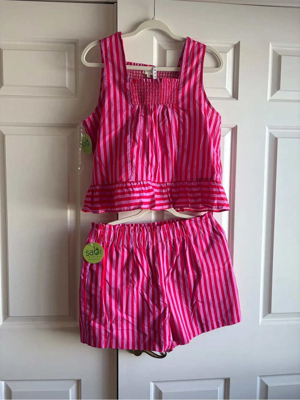 entro Pink and Hot Pink Striped Two-Piece Tank and Shorts Set